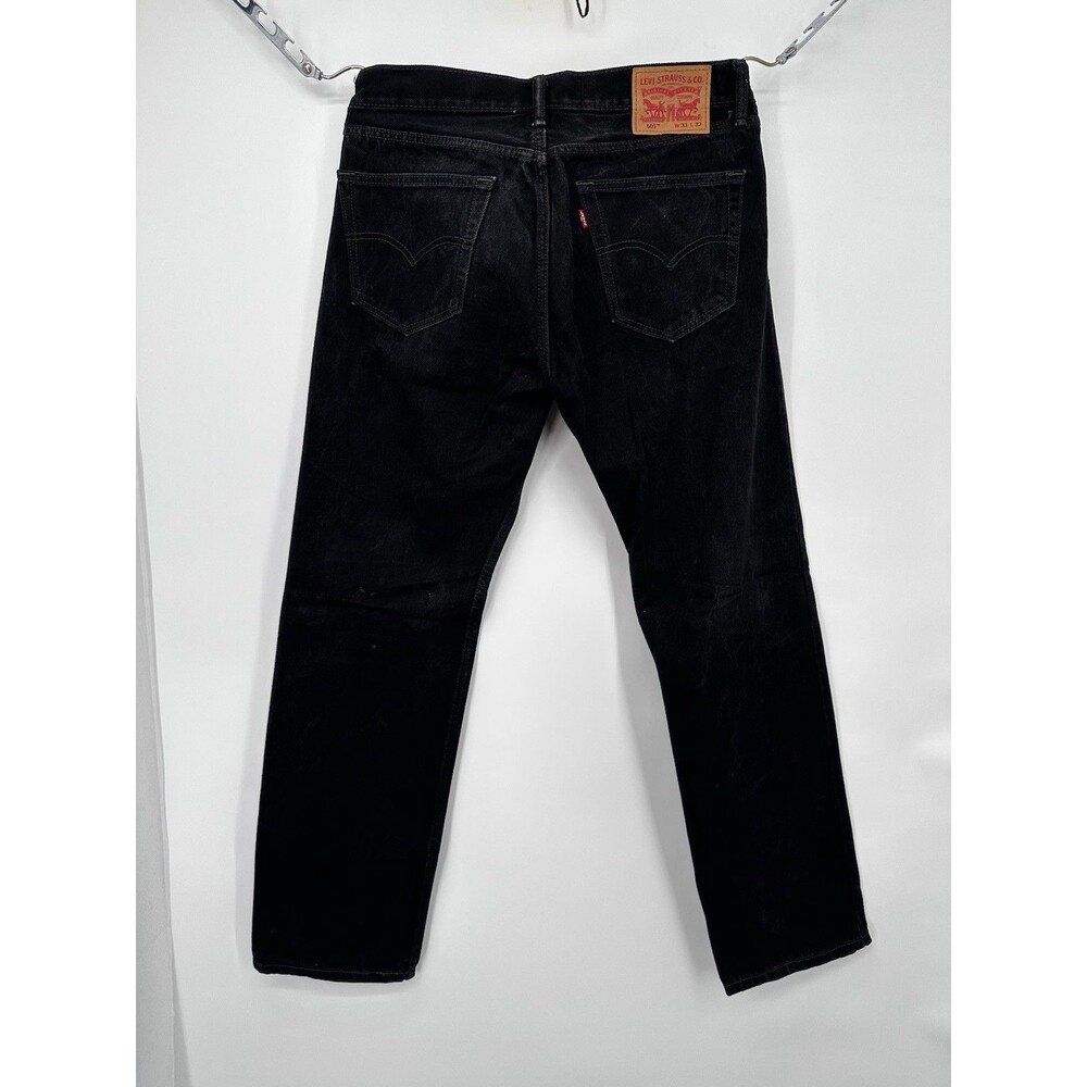 Levis 505 Jeans Mens 33x30 Black Regular Fit Straight Leg Dark Wash Denim Cotton